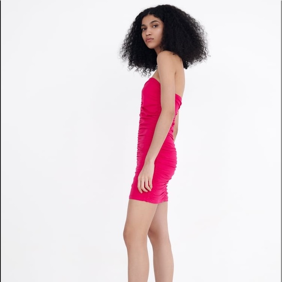 Zara RUCHED CORSET Strapless Mini Dress w/ Sweetheart Neckline Pink NEW - Picture 5 of 9